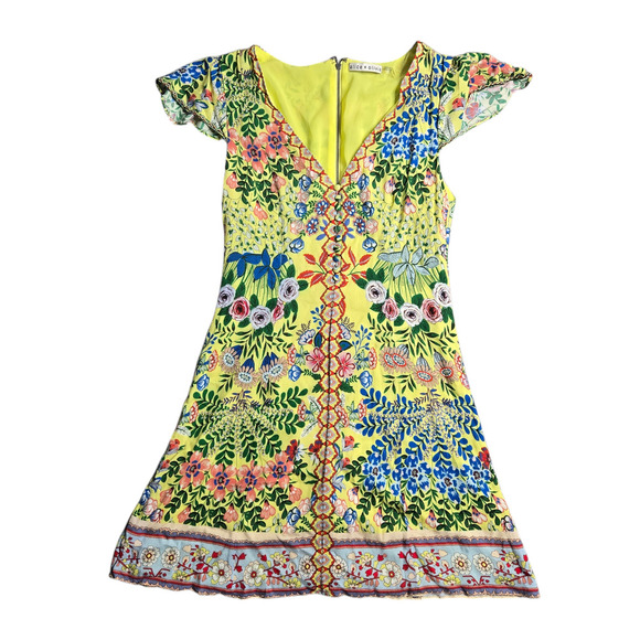 Alice + Olivia Hadley Button Front Dress in Wildflower Daffodil Size: 2 - Picture 2 of 8